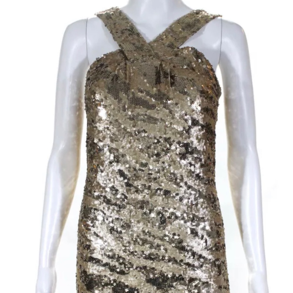 Rachel Zoe Womens Sleeveless Sequin Mini Sheath Dress Gold Size 4